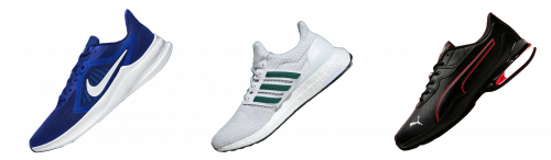 3 shoes aligned horizontally transparent png